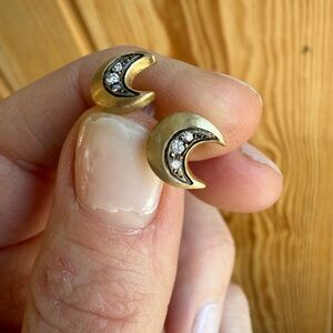 Sarah Swell Crescent Moon 14k Gold studs with diamonds